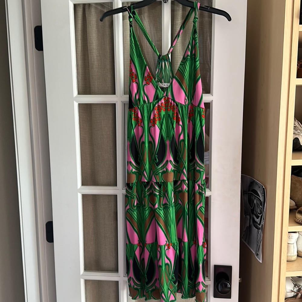Glam Sleeveless Pink & Green Dress, Size Medium.